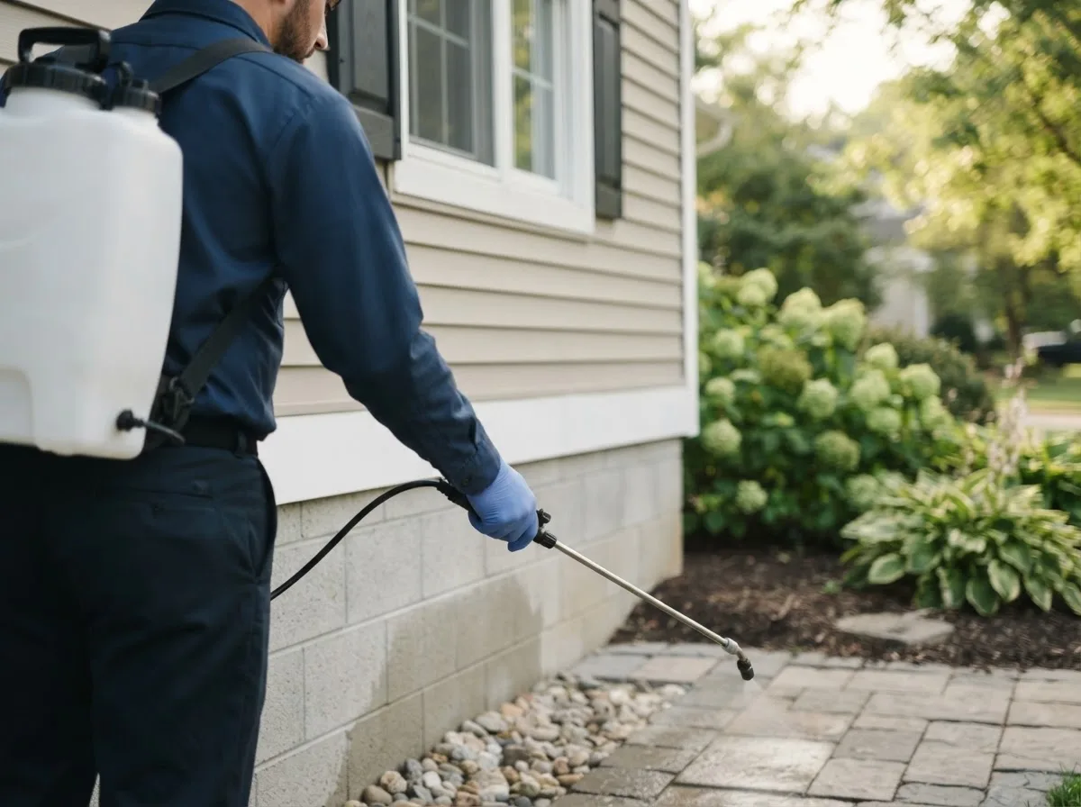 Pest control technician inspecting a home in Willow, OK